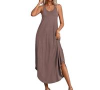 PrinStory Dresses For Women Summer Autumn Causal Loose Knit Polka Dot Print Long Tank Women Dresses (Coffee, M)