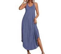 PrinStory Dresses For Women Summer Autumn Causal Loose Knit Polka Dot Print Long Tank Women Dresses (Dark Blue, S)