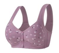 PrinStory Front Fastening Bras for Women Wireless Snap Closing Comfort Ladies Bras for The Elderly (Purple Daisy, 42E)