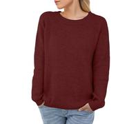 PrinStory Jumper For Women Crew Neck Knit Sweater Casual Classic Plain Pullover Long Sleeve Ladies Knitwear For Winter Fall Spring (Angola Red, XXL)