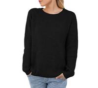 PrinStory Jumper For Women Crew Neck Sweatshirt Ladies Casual Classic Plain Pullover Knit Long Sleeve Sweatshirt Knitwear For Winter Fall (Black, S)
