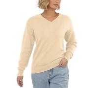 PrinStory Jumper For Women V Neck Ladies Jumpers Knit Sweaters Long Sleeve Pullover Sweatshirt Classic Knitwear (Khaki, L)