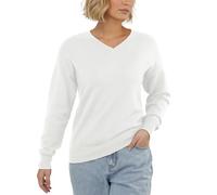 PrinStory Jumper For Women V Neck Ladies Jumpers Knit Sweaters Long Sleeve Pullover Sweatshirt Classic Knitwear (White, L)