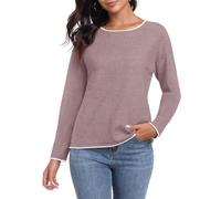 PrinStory Jumpers For Women Crew Neck Knit Pullover Long Sleeve Sweaters Colour Clash Women'S Knitwear (Brown, L)