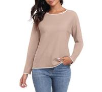 PrinStory Jumpers For Women Crew Neck Knit Pullover Long Sleeve Sweaters Colour Clash Women'S Knitwear (Light Camel, XXL)