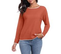 PrinStory Jumpers For Women Crew Neck Knit Pullover Long Sleeve Sweaters Colour Clash Women'S Knitwear (Rust Red, L)