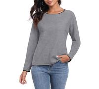 PrinStory Jumpers For Women Crew Neck Knit Pullover Long Sleeve Sweaters Colour Clash Women'S Knitwear (Grey, XXL)
