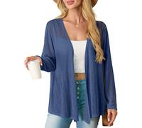 PrinStory Ladies Cardigans V Neck Lightweight Top Breathable Long Sleeve Open Front Cardigan Elegant Casual Cardigans For Spring Summer (Blue,L)