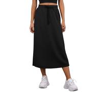 PrinStory Ladies Summer Skirts with Pockets Elasticated Waist Back Split Skirt for Women with Adjustable Drawstring (Black, XL)