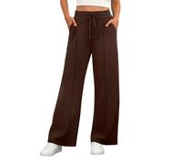 PrinStory Ladies Trousers Office Work Trousers for Women UK Stretchy Elasticated Waist Yoga Pants with Pockets Casual Straight Leg Pants (Brown, XL)