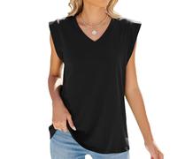 PrinStory Ladies Vests Casual Sleeveless Womens Vest V Neck Loose Vest Tops Women Uk Knit Women Tank Tops Summer Women Tops (Black,L)