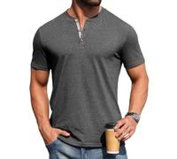 PrinStory Men's Henley T-Shirts Cotton Classic Grandad T-Shirts Summer Short Sleeve Shirts Casual Crew Neck Tee Tops Basic Tops (Vg Dark Gray, XXL)
