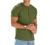 PrinStory Men's Henley T-Shirts Cotton Short Sleeve Tops Casual Summer Muscle Slim Fit Tee For Men Gym Golf Activewear (Green, XL)