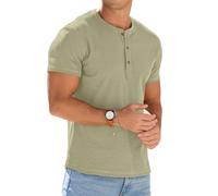 PrinStory Men's Henley T-Shirts Cotton Short Sleeve Tops Casual Summer Muscle Slim Fit Tee for Men Gym Golf Activewear (Light Gray Green, XL)