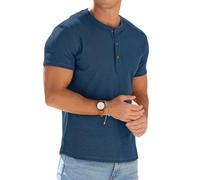 PrinStory Men's Henley T-Shirts Cotton Short Sleeve Tops Casual Summer Muscle Slim Fit Tee For Men Gym Golf Activewear (Blue, M)