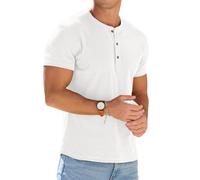 PrinStory Men's Henley T-Shirts Cotton Short Sleeve Tops Casual Summer Muscle Slim Fit Tee For Men Gym Golf Activewear (White, XXL)
