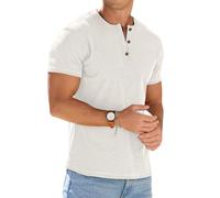 PrinStory Men's Henley T Shirts Summer Short Sleeve Tshirts Casual Grandad T Shirt Crew Neck Basic Tops (White, XL)