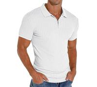 PrinStory Men's Polo Shirts Short Sleeve Slim Fit Casual Shirts Classic Stretch Polo T Shirt Golf Shirts (White, XL)