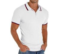 PrinStory Men's Polo Shirts Zip Classic Stretch Slim Fit T Shirts Golf Work Skin-Friendly Cozy Spring Summer Tops (White ZS, L)