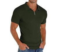 PrinStory Men's Polo Shirts Zip Short Sleeve Slim Fit Casual Shirts Classic Stretch Polo T Shirt Golf Apparel Golf Shirts (Dark Green, XXL)