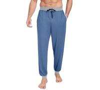 PrinStory Mens Pyjama Bottoms Knit Pjs Bottoms Soft Men Pyjama Pants Comfy Lounge Pants With Pockets Pyjamas Trousers (Grey Blue Colour Clash, S)
