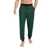 PrinStory Mens Pyjama Bottoms Knit Pjs Bottoms Soft Men Pyjama Pants Comfy Lounge Pants With Pockets Pyjamas Trousers (Dark Green Colour Clash, M)