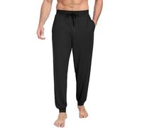 PrinStory Mens Pyjama Bottoms Knit Pjs Bottoms Soft Men Pyjama Pants Comfy Lounge Pants With Pockets Pyjamas Trousers (Black, XXL)