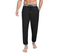 PrinStory Mens Pyjama Bottoms Knit Pjs Bottoms Soft Men Pyjama Pants Comfy Lounge Pants With Pockets Pyjamas Trousers (Black Colour Clash, XL)