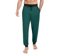 PrinStory Mens Pyjama Bottoms Knit Pjs Bottoms Soft Men Pyjama Pants Comfy Lounge Pants With Pockets Pyjamas Trousers (Dark Green Colour Clash, XL)