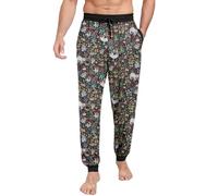 PrinStory Mens Pyjama Bottoms Pjs Bottoms Soft Lounge Pants With Pockets Pyjamas Trousers Knit Comfy Pjs Pants UK 14-16 (Black Sloth, L)