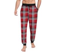PrinStory Mens Pyjama Bottoms Pjs Bottoms Soft Lounge Pants With Pockets Pyjamas Trousers Knit Comfy Pjs Pants UK 14-16 (Red White Plaid, L)