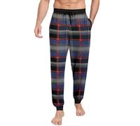 PrinStory Mens Pyjama Bottoms Pjs Bottoms Soft Lounge Pants With Pockets Pyjamas Trousers Knit Comfy Pjs Pants UK 10-12 (Blue Red Plaid, M)