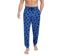PrinStory Mens Pyjama Bottoms Pjs Bottoms Soft Lounge Pants With Pockets Pyjamas Trousers Knit Comfy Pjs Pants UK 6-8 (Blue Cat, S)