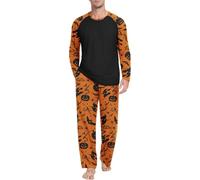 PrinStory Mens Pyjamas Set All Hallows' Eve Long Sleeve T Shirt And Longue Pants With Pockets Soft Men's Nightwear Crew Neck Sleepwear Pjs Sets (Yellow Pumpkin Witch, S)