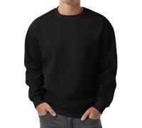 PrinStory Mens Sweatshirts Long Sleeve Pullover Textured Round Neck Warm Jumper Tops with Ribbed Hem (Black, L)