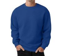 PrinStory Mens Sweatshirts Long Sleeve Pullover Textured Round Neck Warm Jumper Tops With Ribbed Hem (Blue, XL)