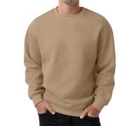 PrinStory Mens Sweatshirts Long Sleeve Pullover Textured Round Neck Warm Jumper Tops With Ribbed Hem (Brown, L)