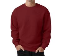 PrinStory Mens Sweatshirts Long Sleeve Pullover Textured Round Neck Warm Jumper Tops With Ribbed Hem (Red, 2XL)