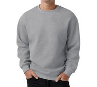 PrinStory Mens Sweatshirts Long Sleeve Pullover Textured Round Neck Warm Jumper Tops with Ribbed Hem (Gray, L)
