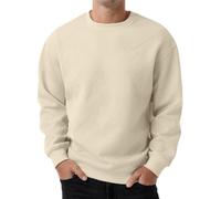 PrinStory Mens Sweatshirts Long Sleeve Pullover Textured Round Neck Warm Jumper Tops With Ribbed Hem (Beige White, M)