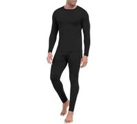PrinStory Mens Thermal Underwear Thermals Top And Bottoms Long Sleeve Tops Long Johns Crew Neck Base Layer Winter Warm Underwear Set (Black, XXL)