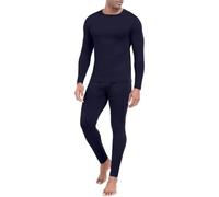 PrinStory Mens Thermal Underwear Thermals Top And Bottoms Long Sleeve Tops Long Johns Crew Neck Base Layer Winter Warm Underwear Set (Navy Blue, XL)