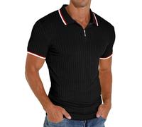 PrinStory Polo Shirts For Men Adult Zip T Shirt Holidays Causal Slim Fit Golf Work Skin-Friendly Cozy Breathable Spring Summer Tops (Black ZS, XL)