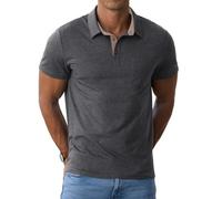 PrinStory Polo Shirts For Men UK Short Sleeve Cotton T-Shirts Summer Casual Top Contrasting Colors Collar Golf Shirt With Pocket (Vg Dark Gray, S)