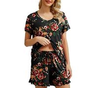 PrinStory Pyjamas For Women Classic Pyjama Set Ladies Pyjamas Two Piece Pjs For Women Sets Sleepwear Loungewear UK Size 18-20 (Red Brown Black, XL)