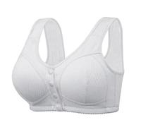 PrinStory Ribbed Cotton Bras For Women Front Fastening Wireless Snap Closing Comfort Ladies Bras For The Elderly (Light Grey, 42D)