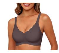 PrinStory Seamless Bras For Women Push Up Non Wired Bralettes For Women With Support Full Coverage V Neck Wireless Padded Ladies Bra (Grey, M)