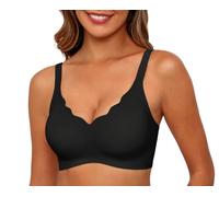 PrinStory Seamless Bras For Women Push Up Non Wired Bralettes For Women With Support Full Coverage V Neck Wireless Padded Ladies Bra (Black, XXL)