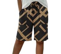 PrinStory Shorts for Women UK Summer Bermuda Shorts Knee Length Pant High Waisted Trousers with Pockets (Black Rectangle, XL)