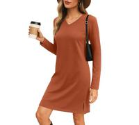 PrinStory Sweater Dresses for Women UK Long Sleeve Pullover Mididress with Side Pocket Knee Length Regular Fit Jumper Dress Warm (Rust Red, M)